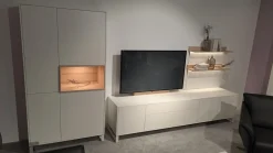 Wohnwand Lennon 47018 Lack Weiß Matt Absetzungen Kristallbuche Mit LED Beleuchtung Und TV Halterung Ohne Fernseher