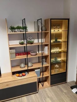 Wohnwand Lina Naturbuche Massiv Gebürstet Und Hell Geölt Glas Matt Zartbitter Inklusive Beleuchtung