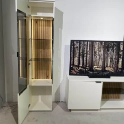 Wohnwand Linera Seidenmatt Weiß Wildeiche Natur Moos