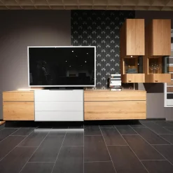 Wohnwand Media Design 580004-352 Asteiche Hell Massiv Lichtgrau Braun