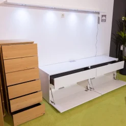 Wohnwand Merano Lack Weiß Wildeiche Inklusive Beleuchtung Und Fernbedienung