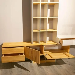 Wohnwand Mileto Asteiche Gebürstet Natur Geölt Und MDF Lichtgrau Lackiert