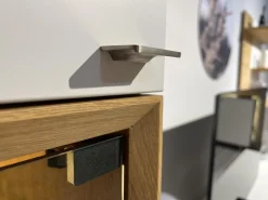 Wohnwand Mino Lack Kristallweiß Matt Akzent Wildeiche Hell Soft Gebeizt Und Geölt inkl. Glastür Für Vitrine Parsolglas Mit LED-Beleuchtung