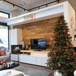 Wohnwand Minos Lack Kristallgrau Matt Absetzung Balkeneiche Mit Glaseinsatz Und LED Beleuchtung Ohne Dekoration