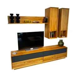 Wohnwand Missoula Eiche Geölt Glas Anthrazit Inklusive LED Beleuchtung Und Trafo