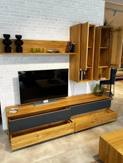 Wohnwand Missoula Eiche Geölt Glas Anthrazit Inklusive LED Beleuchtung Und Trafo