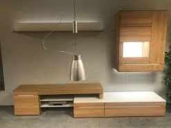 Wohnwand Modell Laguna Ausführung Eiche Bianco Massiv Weiß mit Zubehör und Beleuchtung