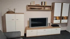 Wohnwand Multiplan Wildeiche Dekot Front Weiß Hochglanz