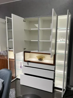 Wohnwand Neo Kernnussbaum Und Lack Reinweiss Mit Hinterlackiertem Glas Inklusive Beleuchtung