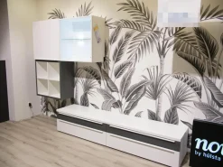 Wohnwand Now Touch 9801141 Lack Supermatt Reinweiß Akzent Samteiche Grau