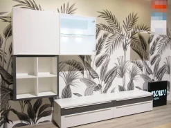 Wohnwand Now Touch 9801141 Lack Supermatt Reinweiß Akzent Samteiche Grau