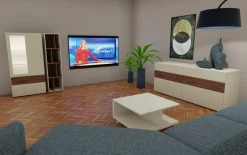 Wohnwand Now Vision C18 Lack Seidengrau Hochglanz Akzent Kernnussbaum Inklusive Couchtisch