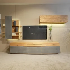 Wohnwand Opus Wildeiche Rustiko Akzent Beton Inklusive Highboard Und Sideboard