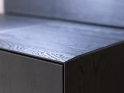 Wohnwand Persis Eiche Massiv Anthrazit Reliefglass Anthrazit Metallrahmen Edelstahl Mit Beleuchtung