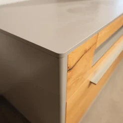 Wohnwand Piana Lack Seidenmatt Fango Grau Balkeneiche Honig Inklusive LED Beleuchtung