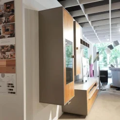 Wohnwand Piana Lack Seidenmatt Fango Grau Balkeneiche Honig Inklusive LED Beleuchtung