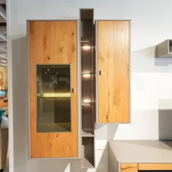 Wohnwand Piana Lack Seidenmatt Fango Grau Balkeneiche Honig Inklusive LED Beleuchtung