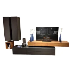 Wohnwand pl.Cera Lack Anthrazit Nussbaum Natur Furniert