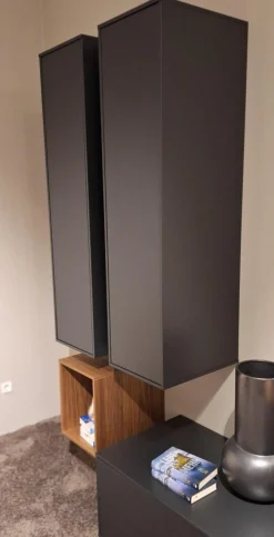 Wohnwand pl.Cera Lack Anthrazit Nussbaum Natur Furniert