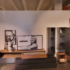 Wohnwand pl.Cera Lack Seidenmatt Anthrazit Absetzung Nussbaum Natur Geplankt Fronten Keramik Nero Zimbabwe