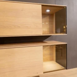 Wohnwand Puro 109 368 Asteiche Gebürstet Weiß Geölt Metall Sockel Schwarz Matt Mit Glaseinlage Und Beleuchtung