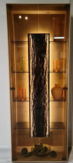 Wohnwand Runa Kerneiche Natur Massiv Gebürstet mit Beleuchtung