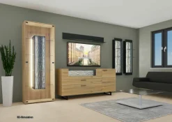 Wohnwand Runa Kerneiche Natur Massiv Gebürstet mit Beleuchtung