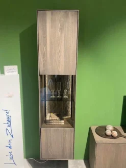 Wohnwand Saratoga Buche Massiv Geölt Silbergrau Grau Braun Inklusive Beleuchtung