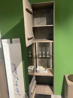 Wohnwand Saratoga Buche Massiv Geölt Silbergrau Grau Braun Inklusive Beleuchtung