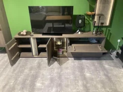 Wohnwand Saratoga Buche Massiv Geölt Silbergrau Grau Braun Inklusive Beleuchtung