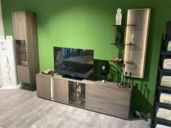 Wohnwand Saratoga Buche Massiv Geölt Silbergrau Grau Braun Inklusive Beleuchtung