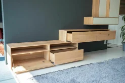 Wohnwand Sigma Eiche 132 Harena Geölt Türen Glas Weiß Satinato