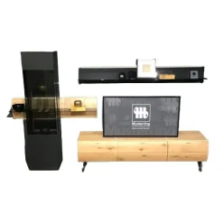 Wohnwand Sigra Lack Anthrazit Seidenmatt Lowboard Eiche Natur