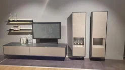 Wohnwand Silea Wohnen Front Lack Hochglanz Taupe Korpus Eiche Graphit Mit Beleuchtung Und TV-Halterung