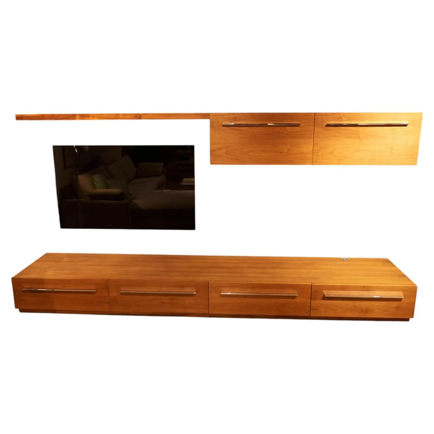 Wohnwand Sipario Nussbaum Geölt mit Kabeldurchlass