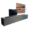 Wohnwand Soma Lack Und Glas Graphit Matt Grau Mit Paneelsystem Nussbaum Massivoptik Und Beleuchtung