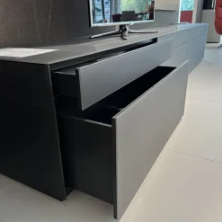 Wohnwand Soma Lack Und Glas Graphit Matt Grau Mit Paneelsystem Nussbaum Massivoptik Und Beleuchtung