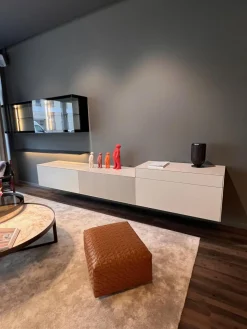 Wohnwand Soma Türen Rauchglas Korpus MDF Lack Elfenbein Weiß Matt Inklusive Beleuchtung