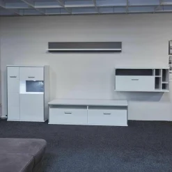 Wohnwand Trento Weiß Hochglanz mit LED Power Spot