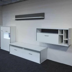 Wohnwand Trento Weiß Hochglanz mit LED Power Spot