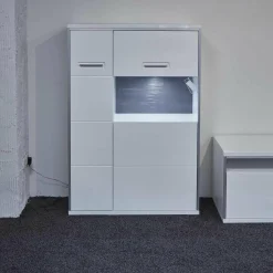 Wohnwand Trento Weiß Hochglanz mit LED Power Spot