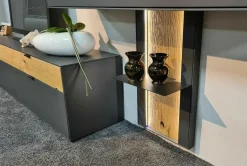 Wohnwand Tucson Front Und Korpus Lack Graphitgrau Grau Akzent Spalteiche Mit Beleuchtung