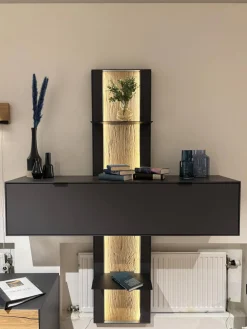 Wohnwand Tucson Lack Graphitgrau Akzent Wildeiche Mit Beleuchtung Und Funkdimmer