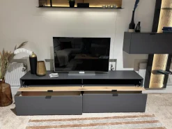 Wohnwand Tucson Lack Graphitgrau Akzent Wildeiche Mit Beleuchtung Und Funkdimmer