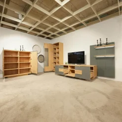 Wohnwand V Montanara Holz Wildeiche Geölt Frontglas Montegrau Mit Beleuchtung