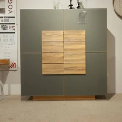 Wohnwand V Montanara Holz Wildeiche Geölt Frontglas Montegrau Mit Beleuchtung