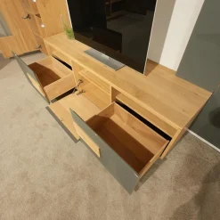 Wohnwand V Montanara Holz Wildeiche Geölt Frontglas Montegrau Mit Beleuchtung