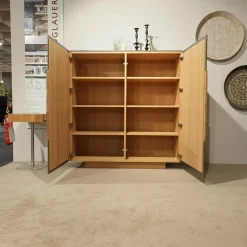 Wohnwand V Montanara Holz Wildeiche Geölt Frontglas Montegrau Mit Beleuchtung