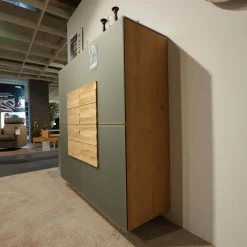 Wohnwand V Montanara Holz Wildeiche Geölt Frontglas Montegrau Mit Beleuchtung