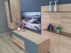 Wohnwand V Montanara Wildeiche Geölt Frontglas Montegrau Inklusive Beleuchtung